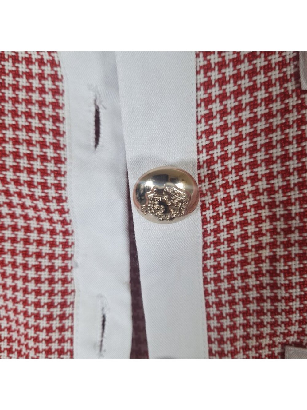 Vintage Hans Store Houndstooth Red White Button Down Shirt size small - Picture 5 of 6